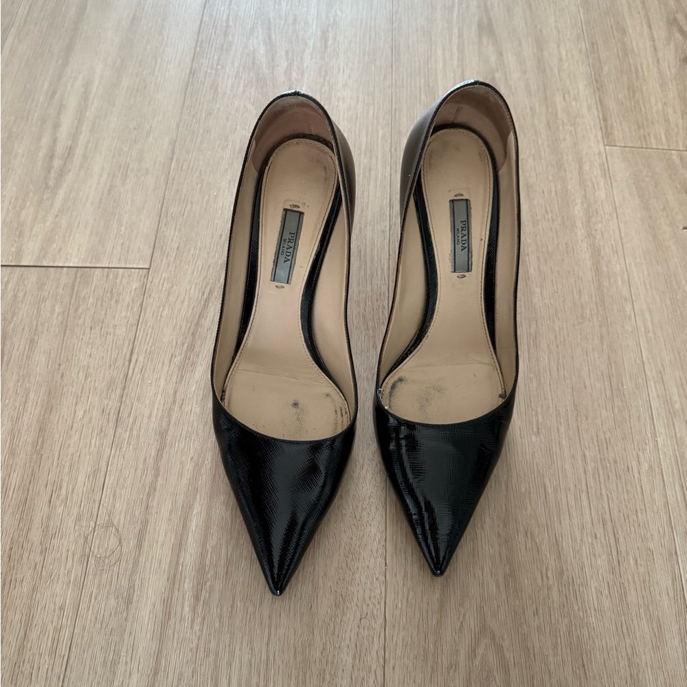 Prada Glossy Black Pointed Toe Heels